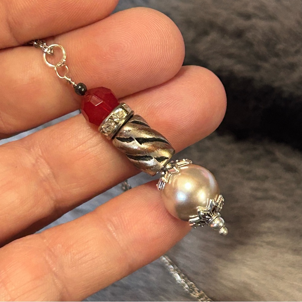 Handcrafted vintage bead drop pendant on chain necklace
